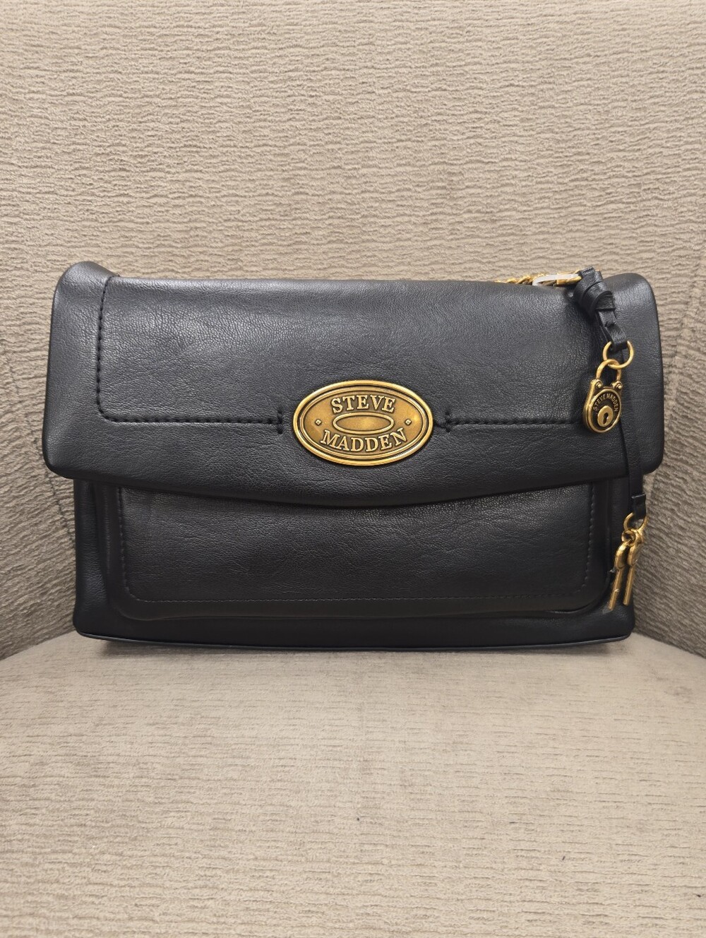 Steve Madden Black Leather Crossbody with Gold Hardware